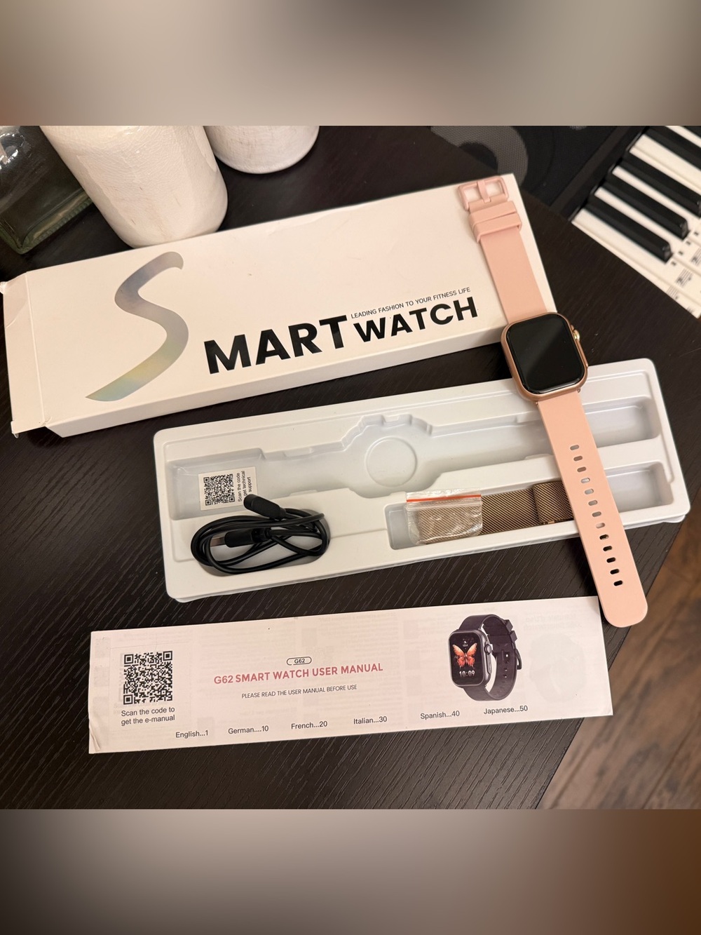 Smart Fitness Watch By G62, iOS/Android, 1.85", Pink Womens